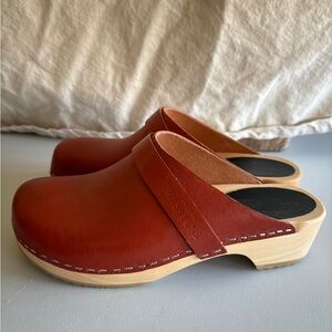 Redish Brown Swedish Hasbeen Leather Clogs